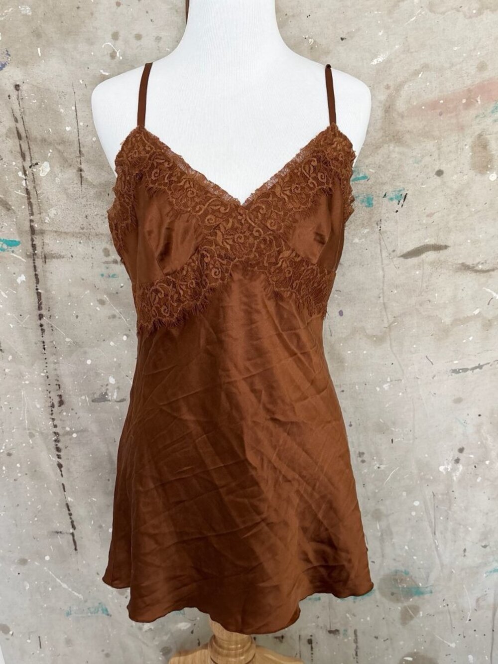 Vintage Y2K Express Silk Satin Lace Baby Doll Slip Dress